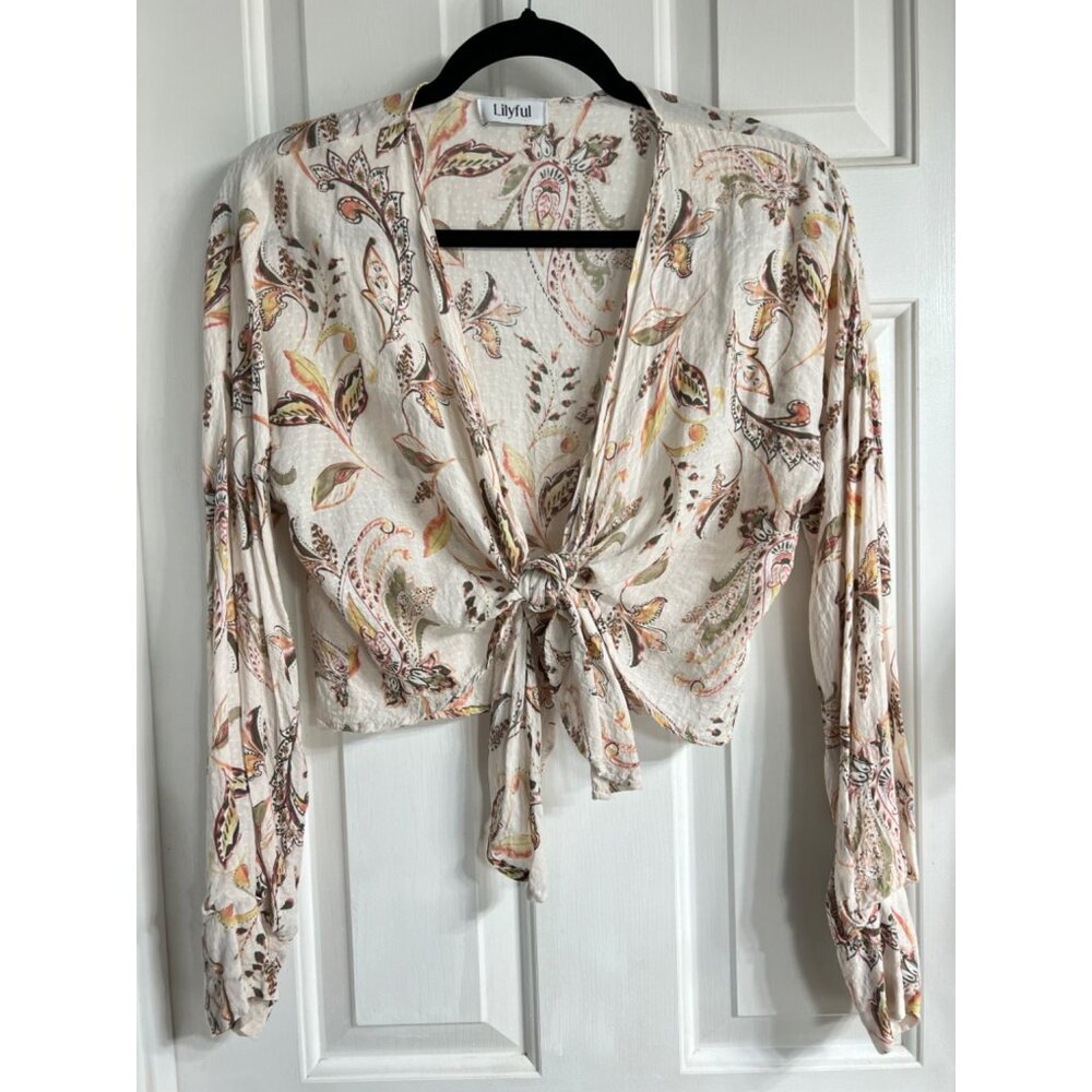 Lilyful Long Sleeve Floral Crop Top SZ S